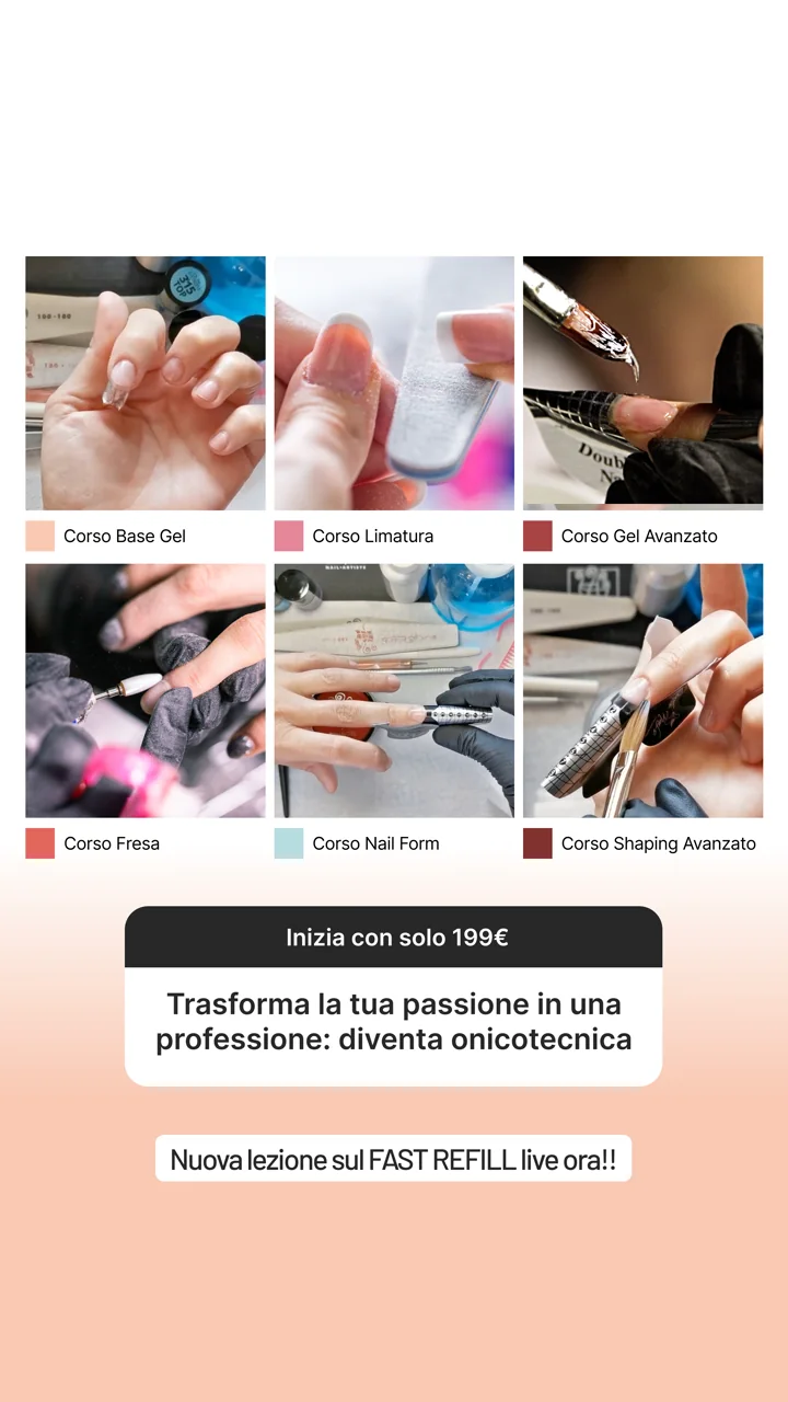 Beeldadvertentie van Accademia Unghie met zes professionele nagelopleidingen