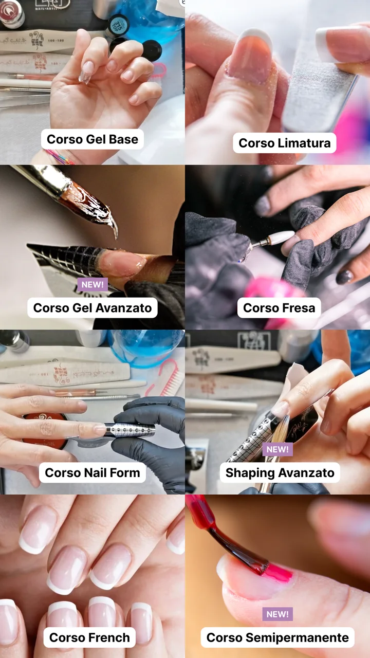 Cursusoverzicht van Accademia Unghie met acht technieken voor nagelstyling