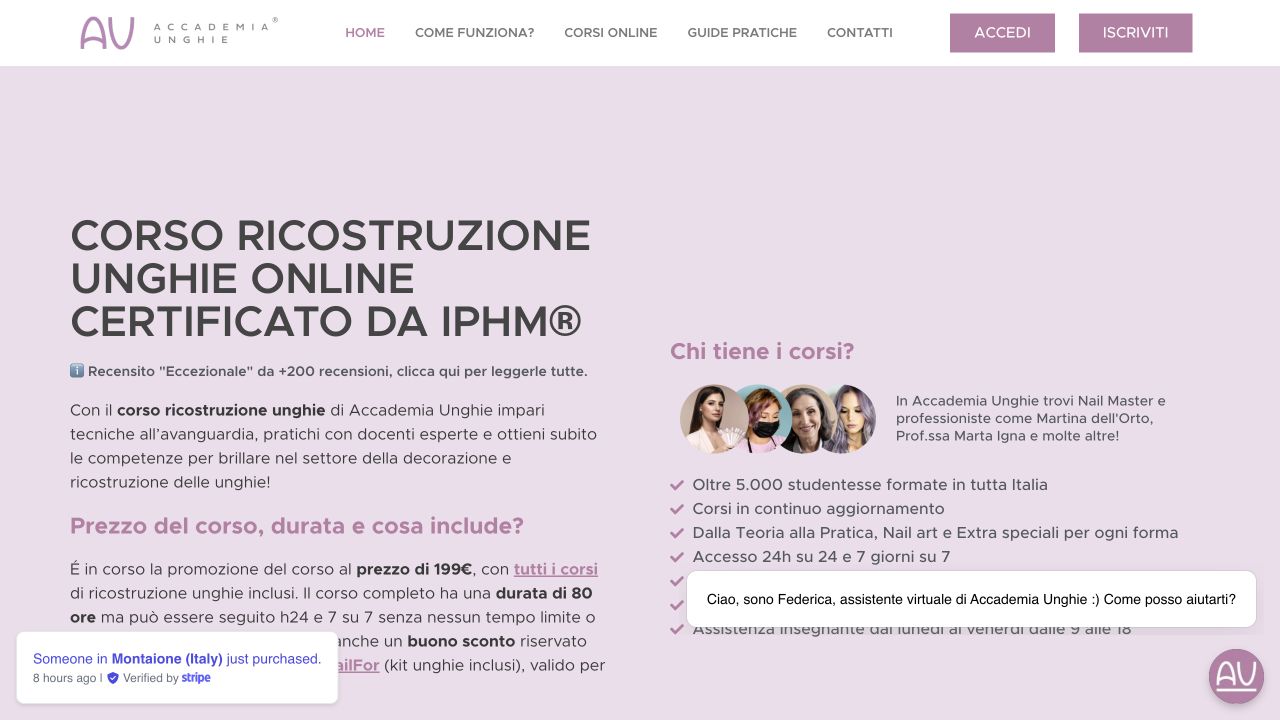 Homepage van Accademia Unghie met de gecertificeerde online nagelopleiding, docenten en inschrijfmogelijkheden