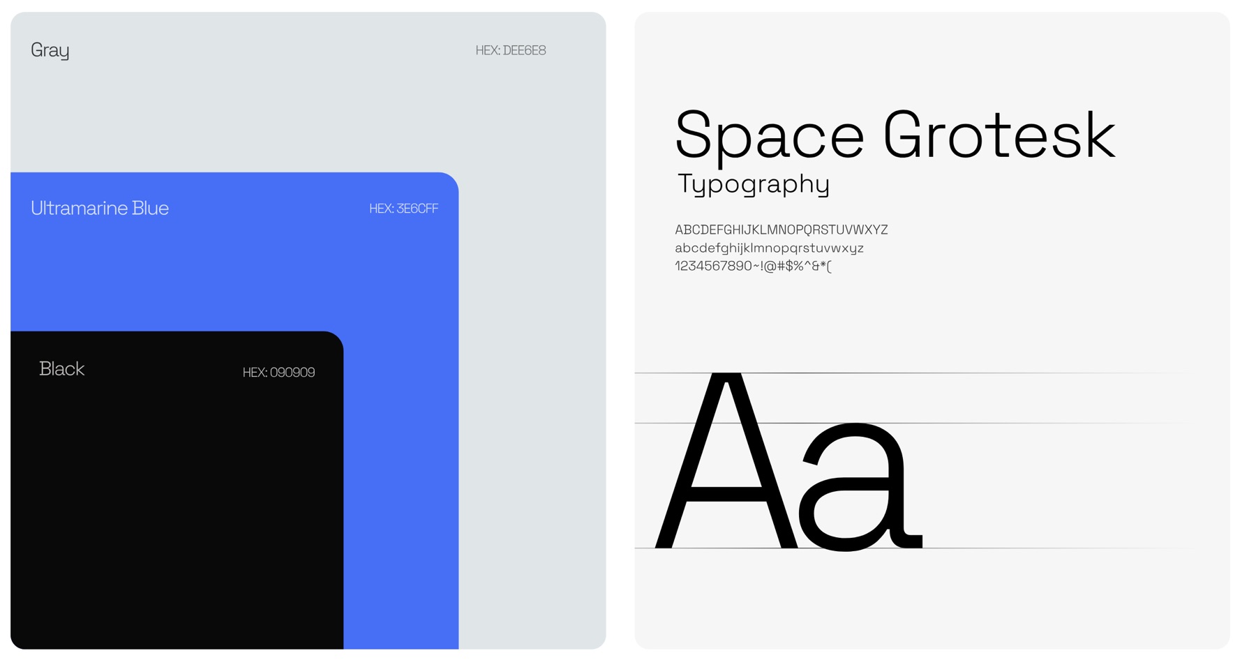 Kleurenpalet van Alyssa en typografische uitwerking met Space Grotesk