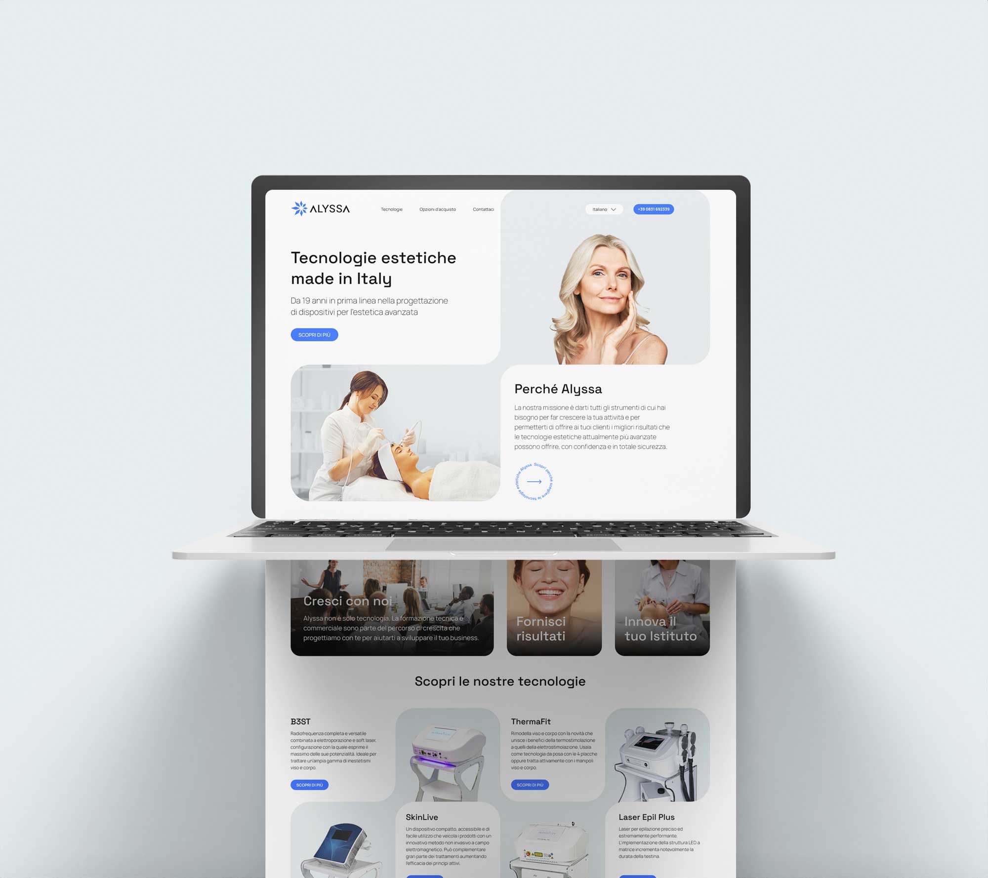 Website van Alyssa voor beautytechnologie op een laptop
