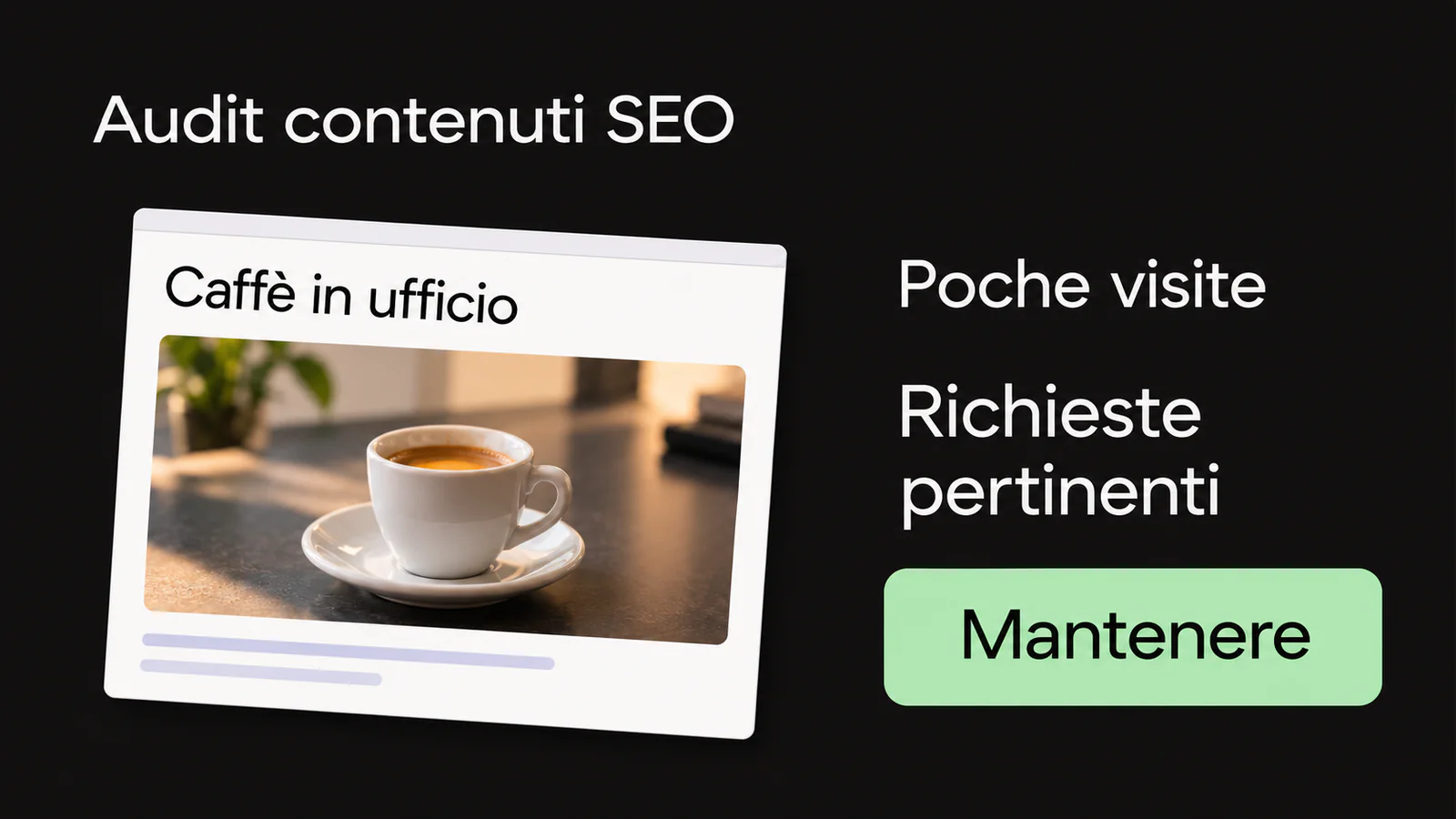 Illustrazione di una pagina sul caffè in ufficio da mantenere: poche visite, ma richieste pertinenti.
