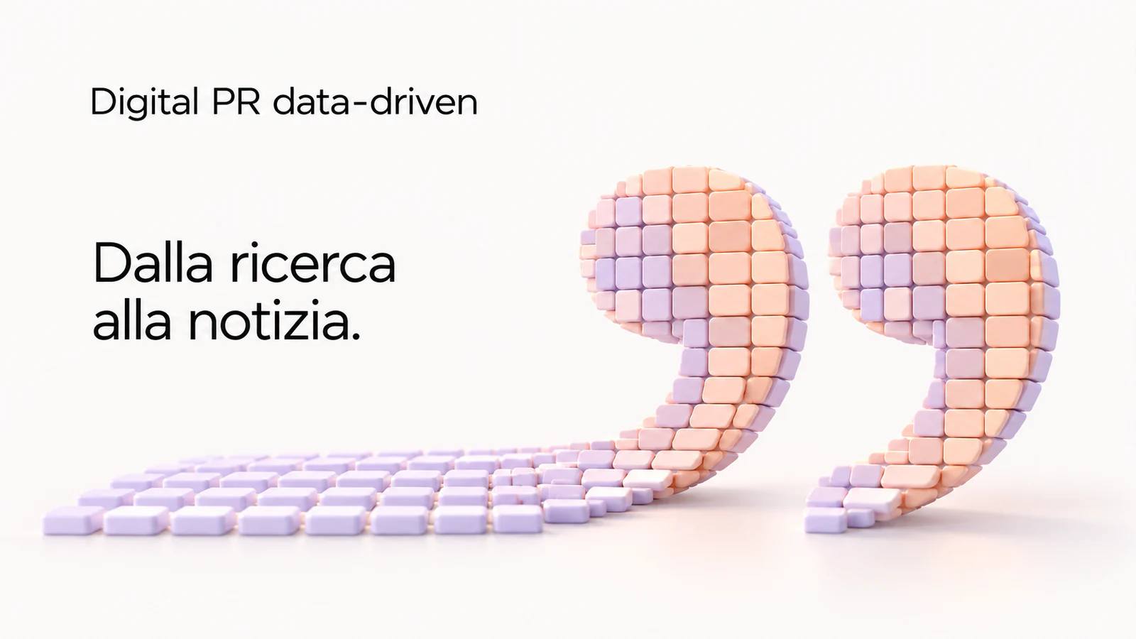 Una griglia di celle lilla forma due virgolette color pesca, accanto alla scritta «Dalla ricerca alla notizia».