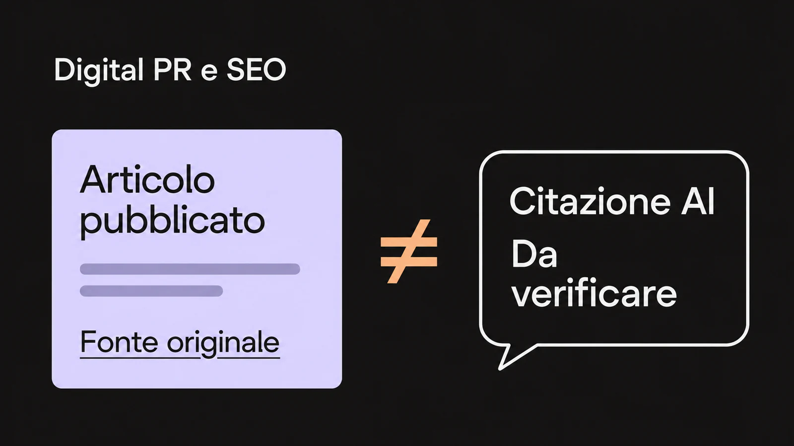 Un articolo con link alla fonte originale e una citazione AI da verificare, separati dal segno di non equivalenza.