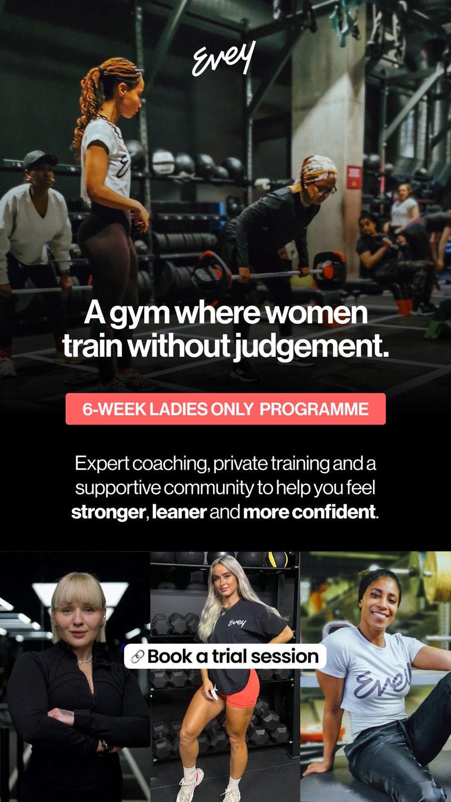 Meta-advertentie 1 voor de fitnessprogramma’s voor vrouwen van Evey Training