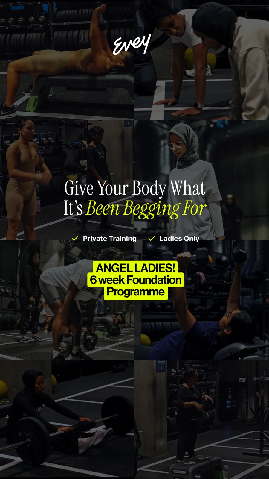 Meta-advertentie 3 voor de fitnessprogramma’s voor vrouwen van Evey Training