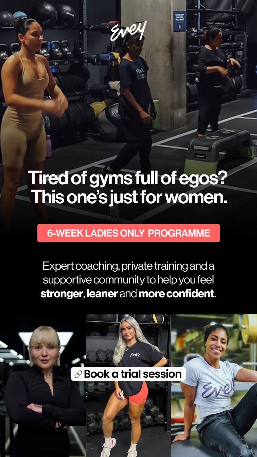 Meta-advertentie 7 voor de fitnessprogramma’s voor vrouwen van Evey Training