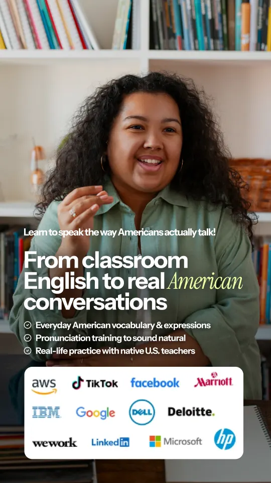 Voorbeeldadvertentie voor LinkedIn Ads: concept voor een academie voor Amerikaans Engels met een cursist