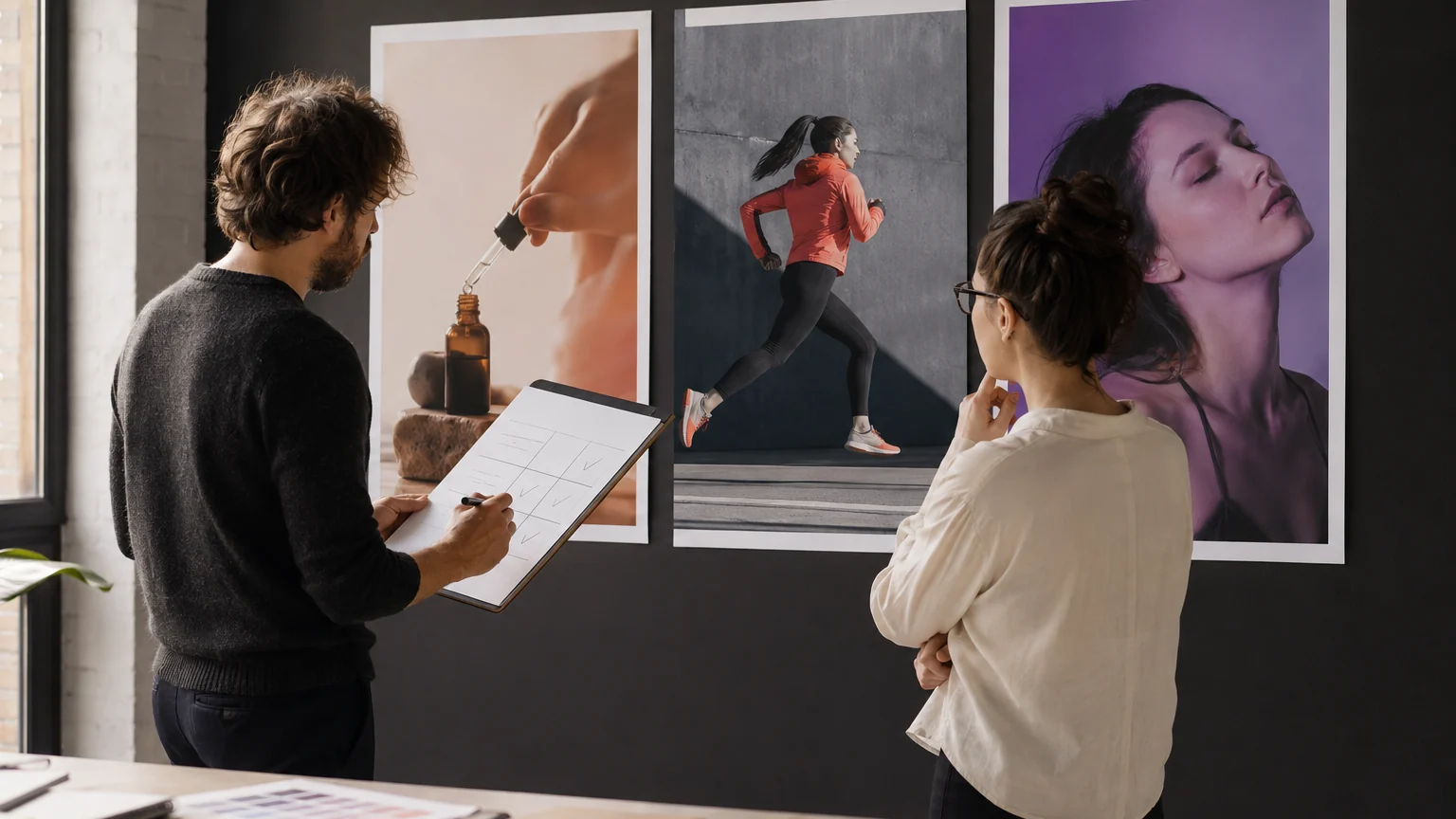 A creative strategist and performance marketer comparing three Meta Ads concepts
