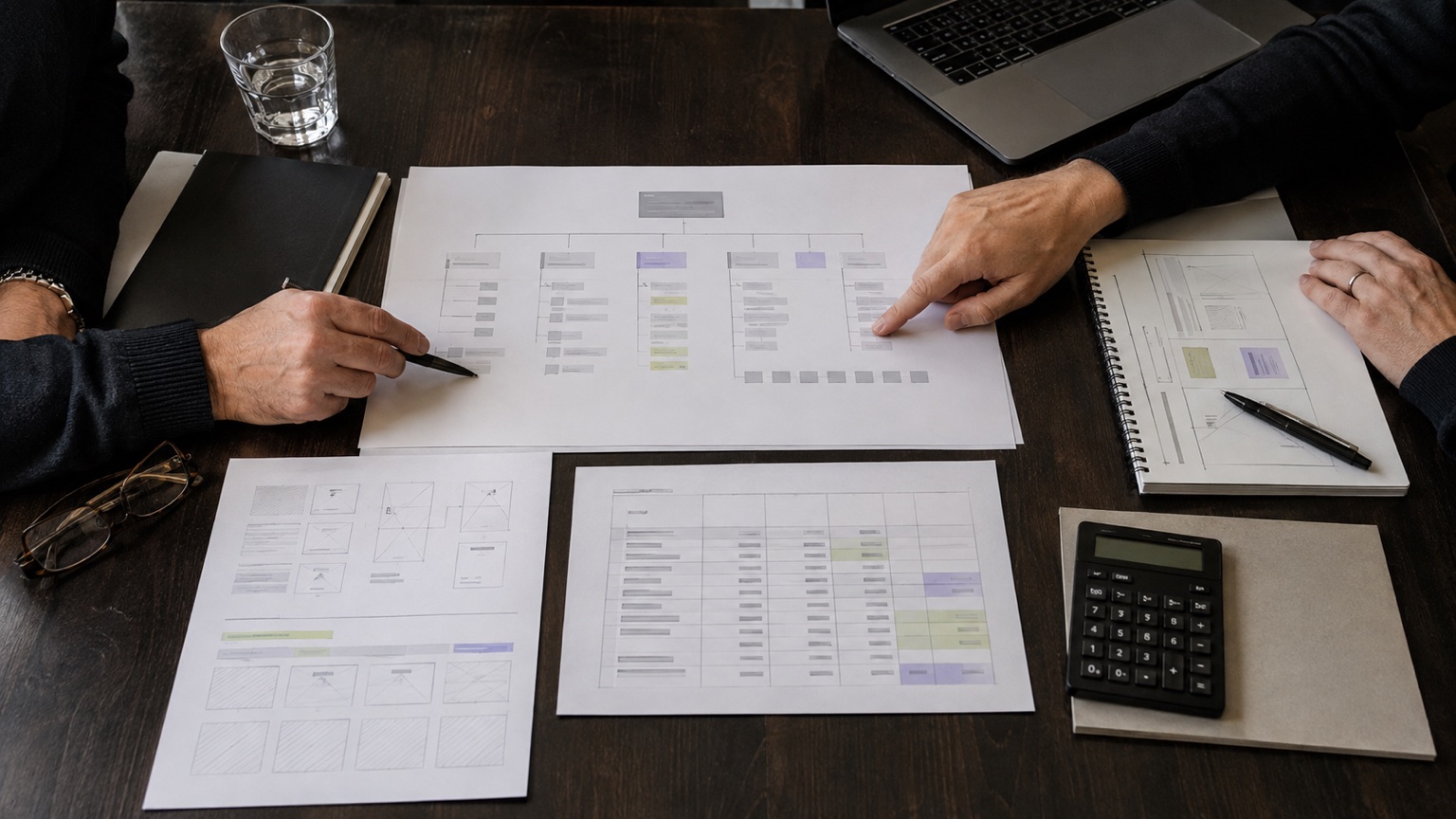 Twee SEO-strategen vergelijken een sitestructuur, contentplan en budget