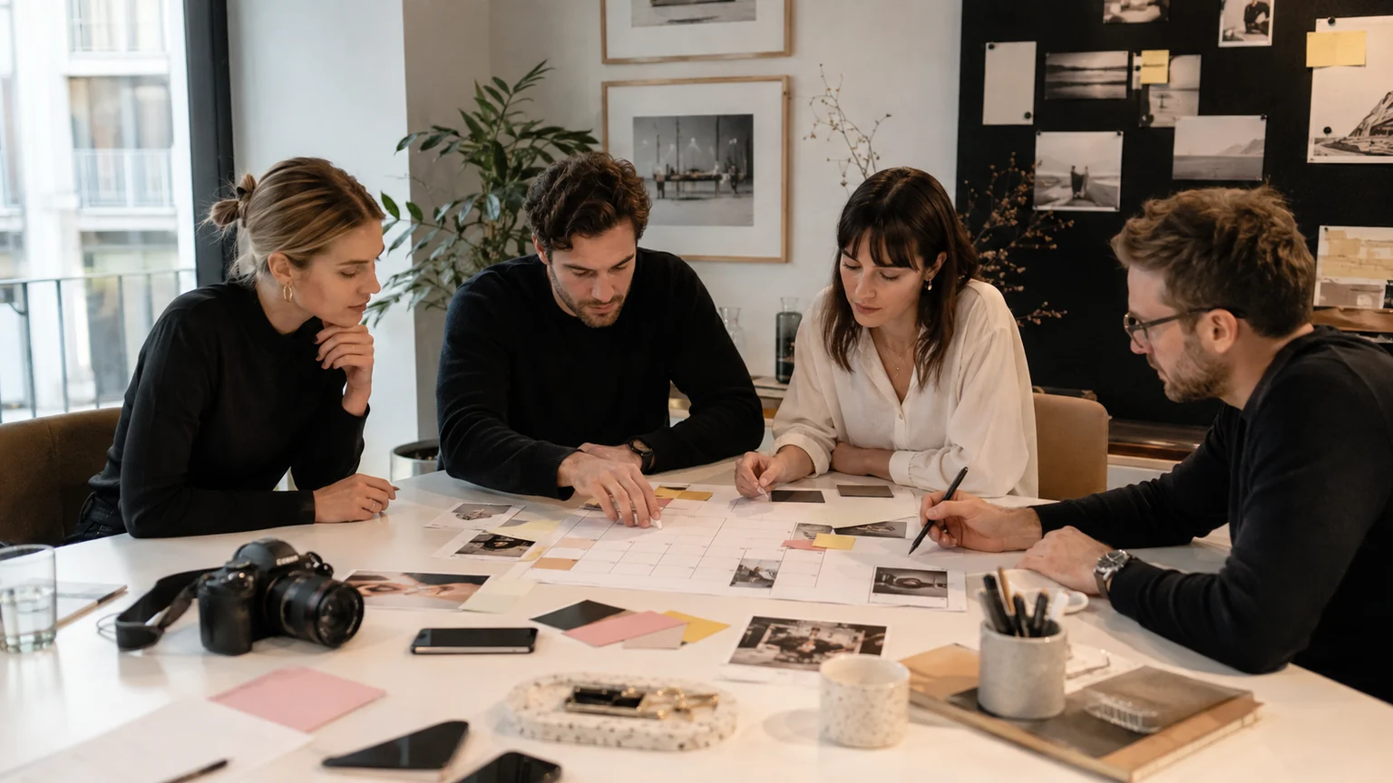 Een socialmediateam plant kanalen, contentproductie en de omvang van het werk