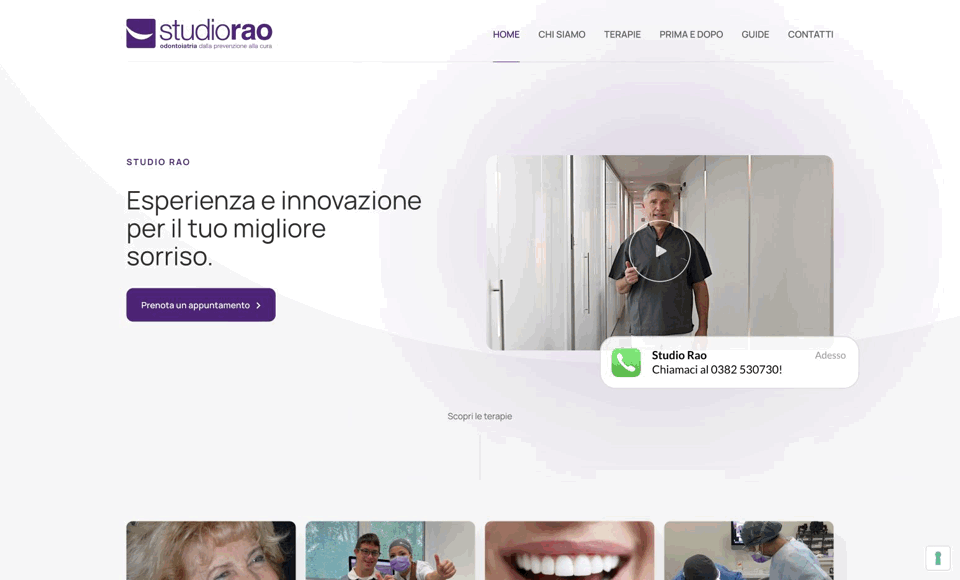 Scrollende weergave van de oorspronkelijke Italiaanse homepage van Studio Rao