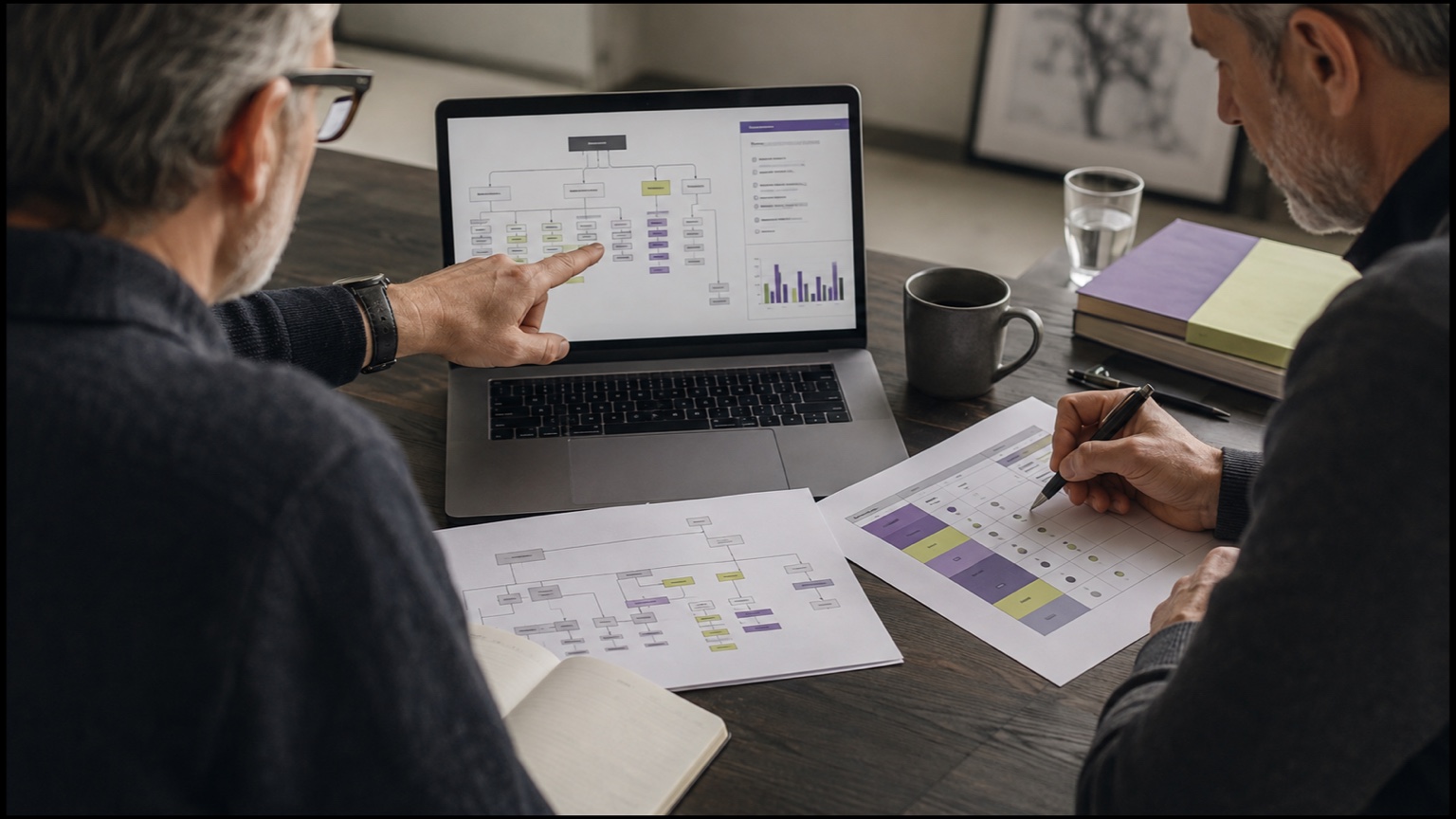 Twee SEO-specialisten onderzoeken websiteproblemen en bepalen de prioriteiten van een technische audit