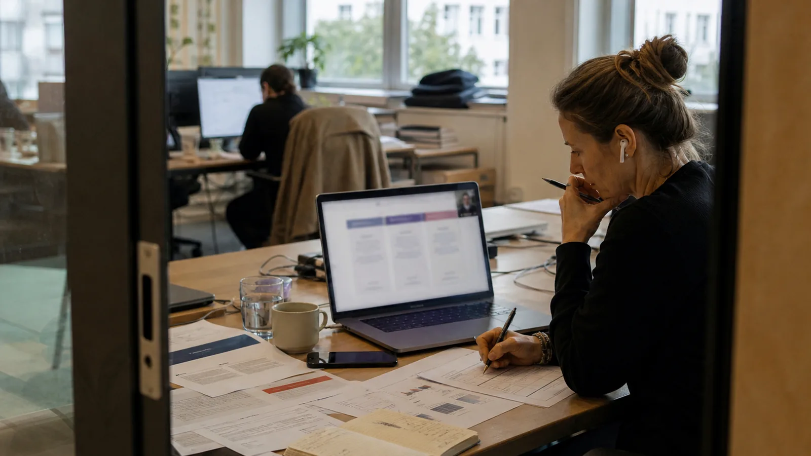 Una direttrice marketing confronta proposte di agenzie in abbonamento e prove concrete dei lavori realizzati