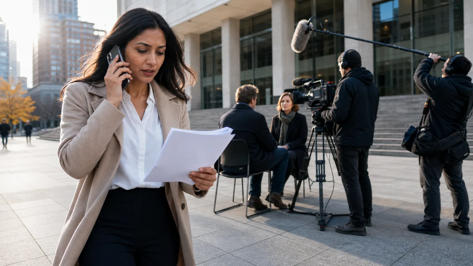 Una consulente Digital PR coordina un’intervista sul posto con una redazione