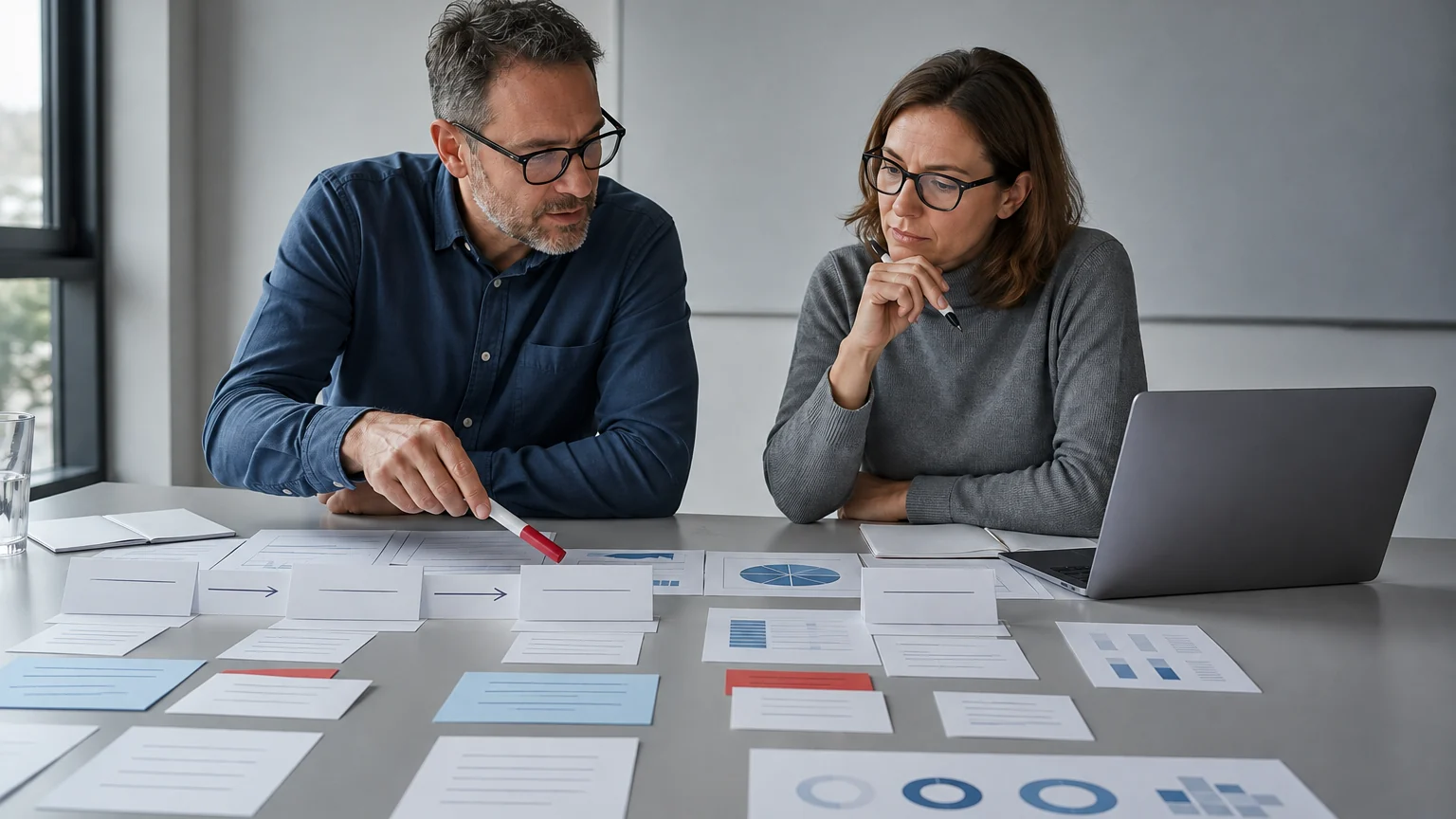 Two paid-search specialists prioritising findings during a Google Ads account audit