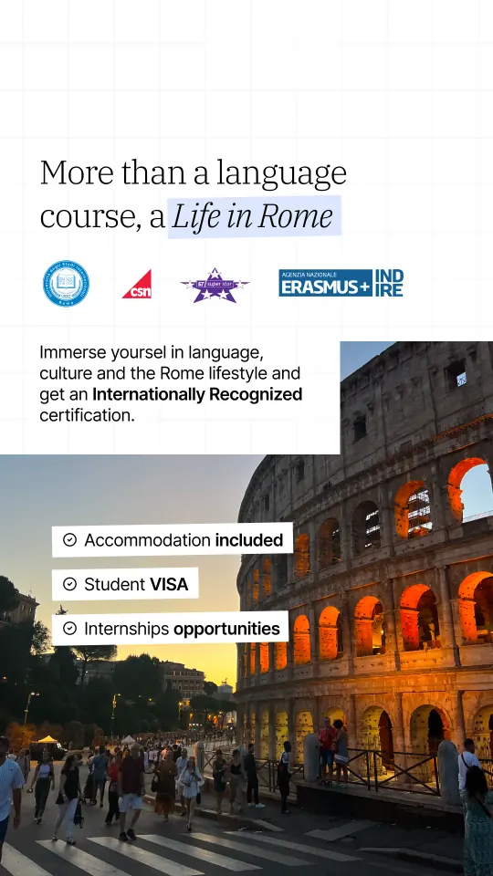 Creatività per campagne Meta Ads: annuncio per un programma di studio a Roma con i principali vantaggi