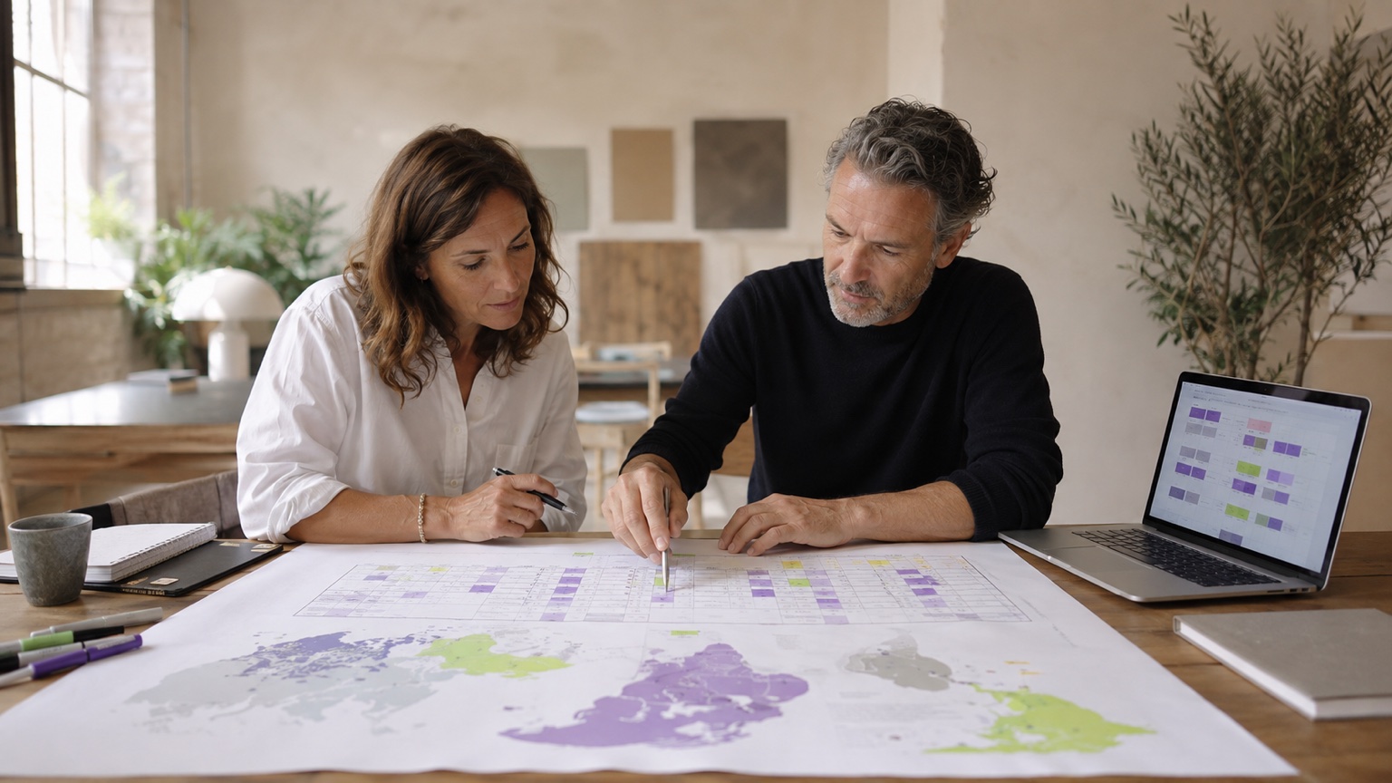 Due consulenti SEO pianificano lingue e mercati per un progetto internazionale