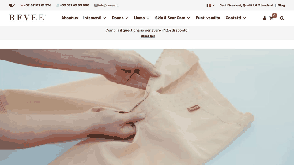 Scrolling preview of the Revée ecommerce homepage