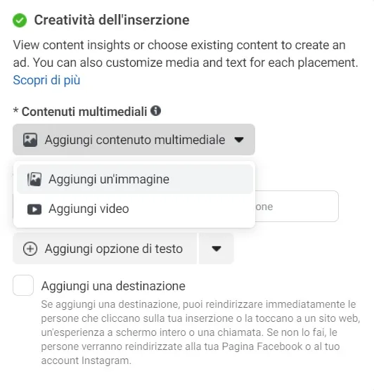 aggiunta del contenuto multimediale all' inserzione 